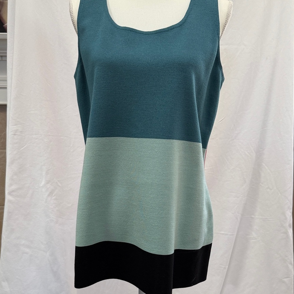 St. John Teal, Mint & Black Colorblock Knit Tank